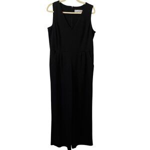 Emma & Michele Womens Black Sleeveless V-Neck Jumpsuit Size 14 With Back Zipper